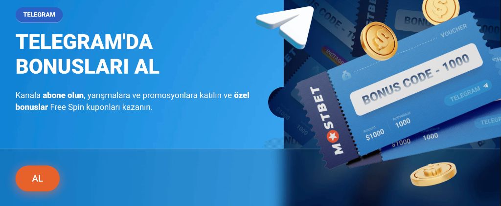 Mostbet Telegram kanalında 1000 bonus kodu ve free spin kuponları kampanyası